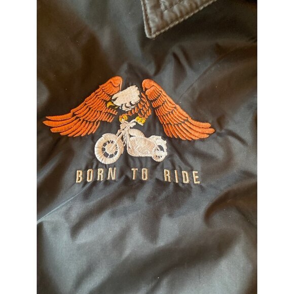 Born to Ride Black Nylon Windbreaker Jacket Embroidered Eagle Fleece Lined Size - Picture 3 of 7